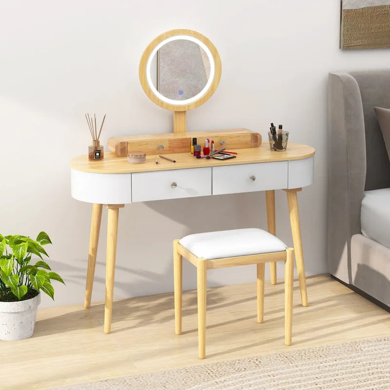 Coiffeuse en bois massif avec miroir lumineux LED