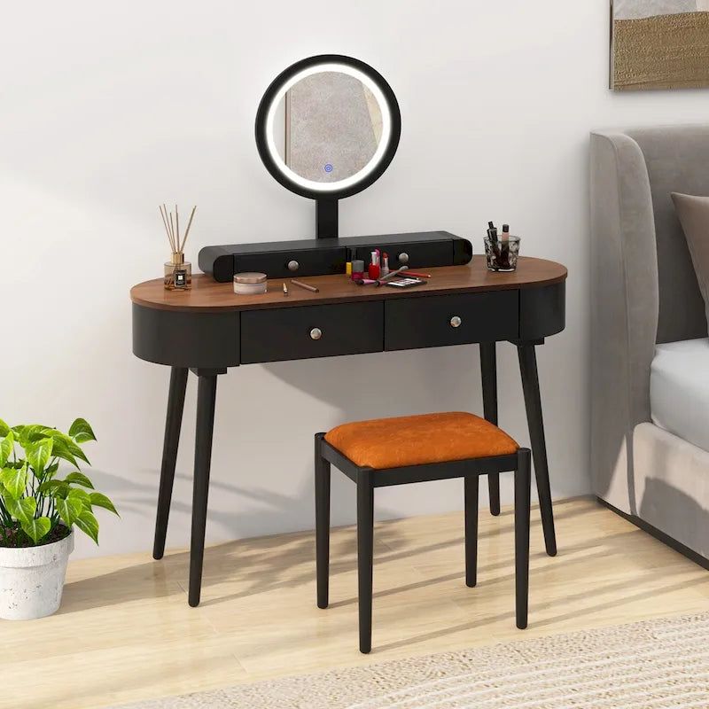 Coiffeuse en bois massif avec miroir lumineux LED
