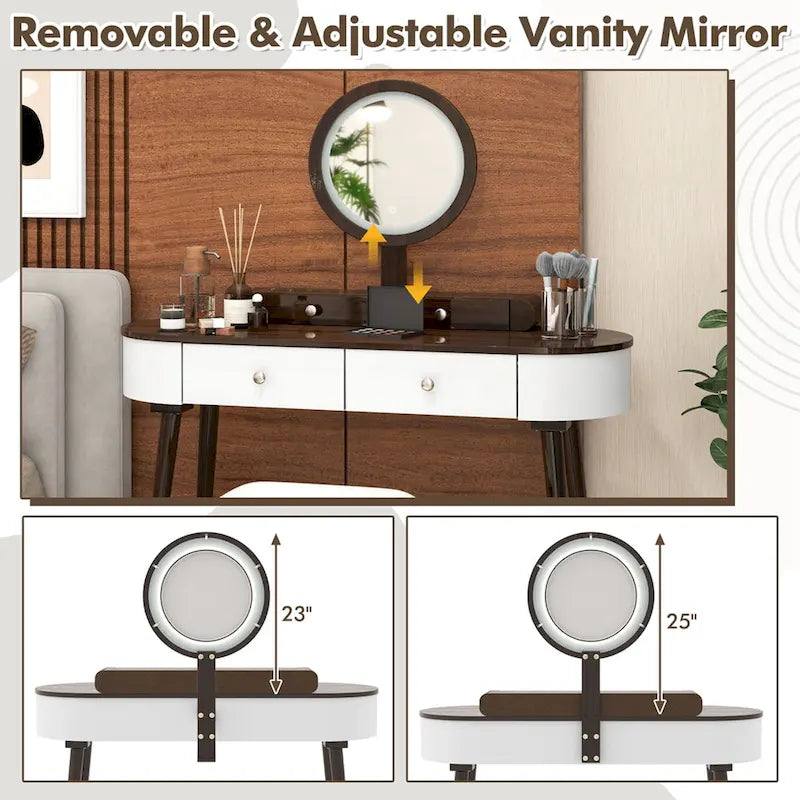 Coiffeuse en bois massif avec miroir lumineux LED
