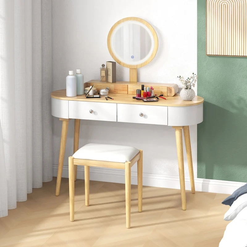 Coiffeuse en bois massif avec miroir lumineux LED