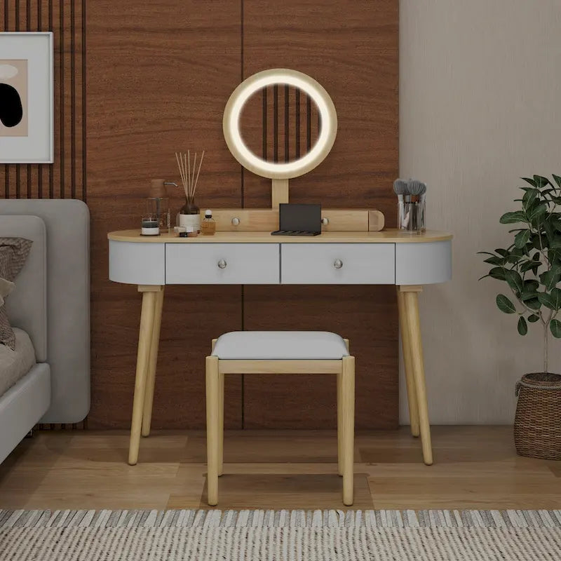 Coiffeuse en bois massif avec miroir lumineux LED