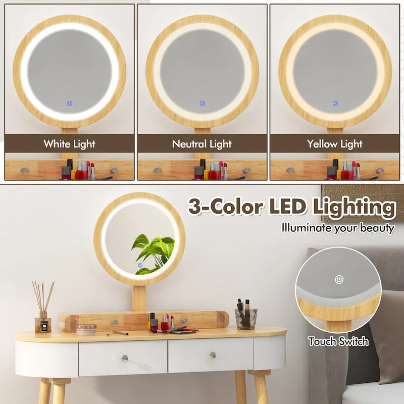 Coiffeuse en bois massif avec miroir lumineux LED