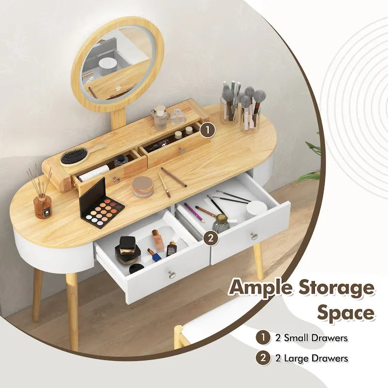 Coiffeuse en bois massif avec miroir lumineux LED