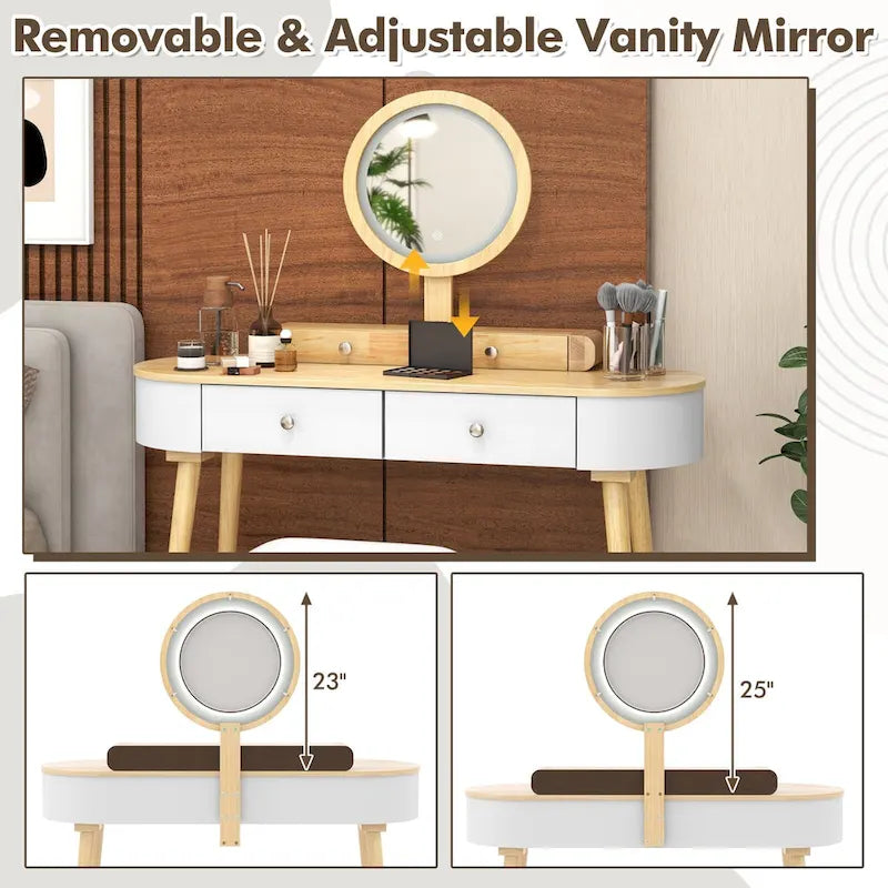 Coiffeuse en bois massif avec miroir lumineux LED