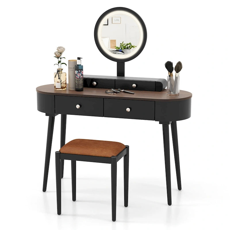 Coiffeuse en bois massif avec miroir lumineux LED