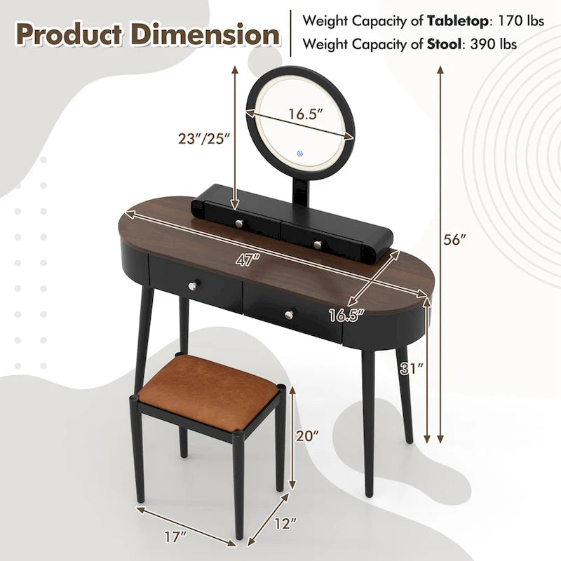 Coiffeuse en bois massif avec miroir lumineux LED