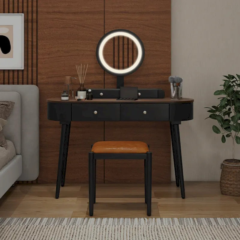 Coiffeuse en bois massif avec miroir lumineux LED