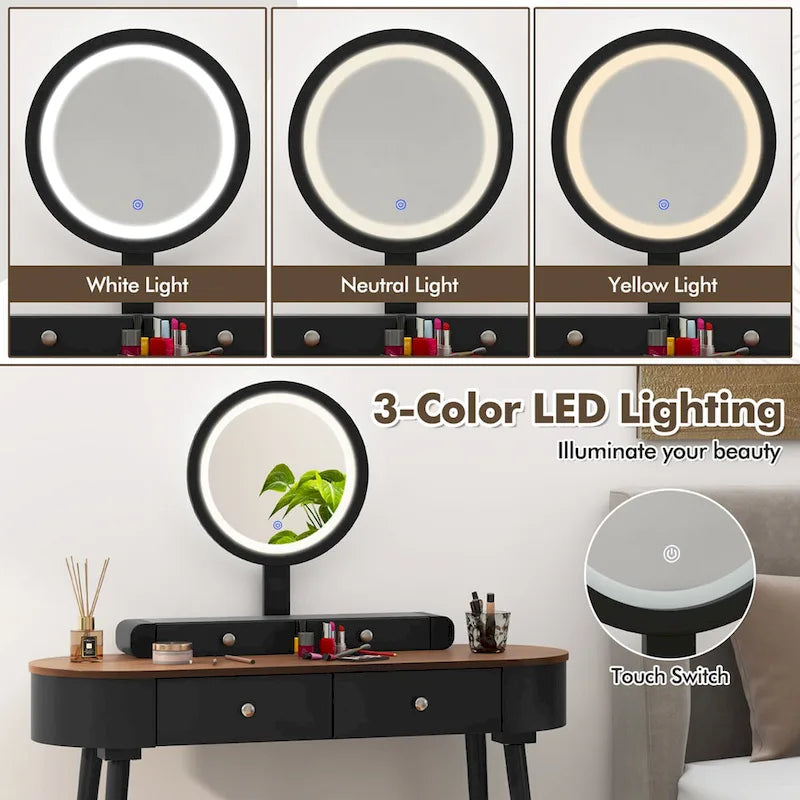 Coiffeuse en bois massif avec miroir lumineux LED