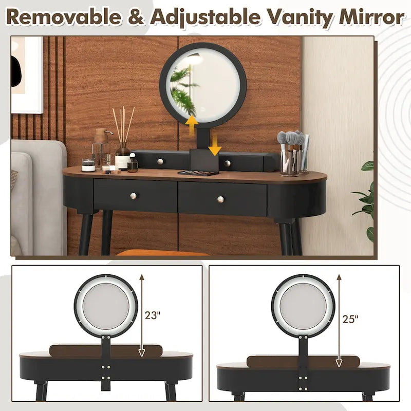 Coiffeuse en bois massif avec miroir lumineux LED