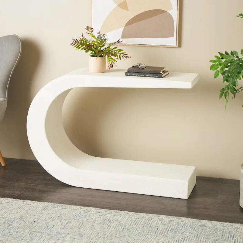 Console en bois en forme de C - Blanc - - 12W x 44L x 25H