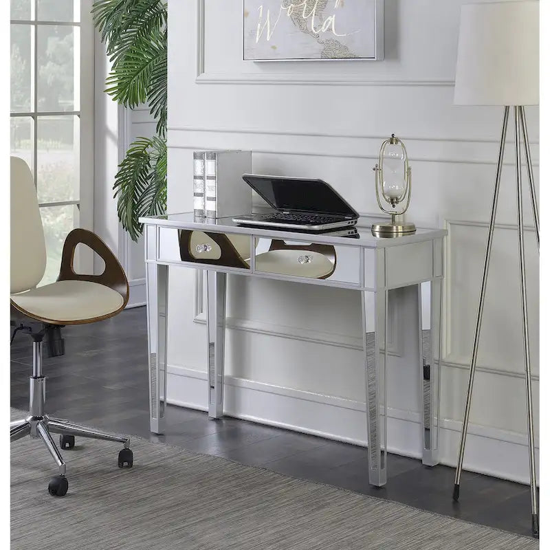 Convenience Concepts Gold Coast Mirrored 2 Drawer Desk/Console Table