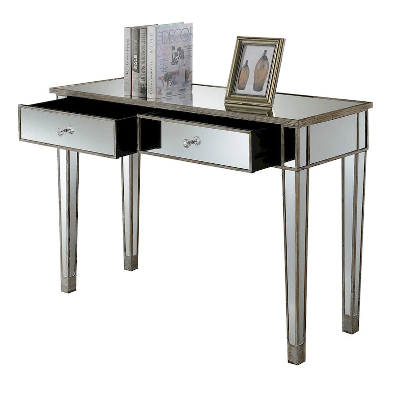 Bureau/Console 2 tiroirs miroité