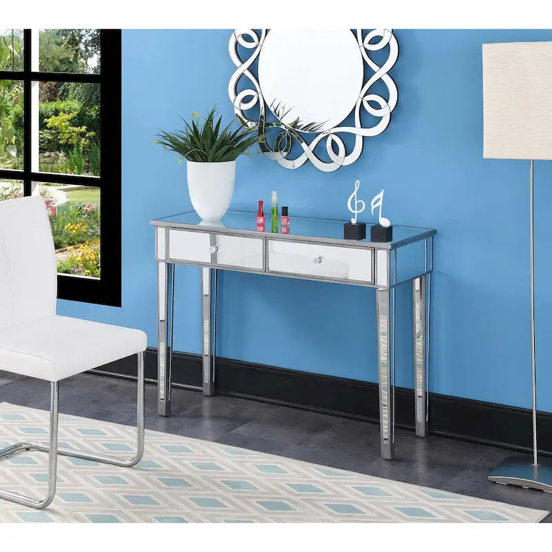 Bureau/Console 2 tiroirs miroité