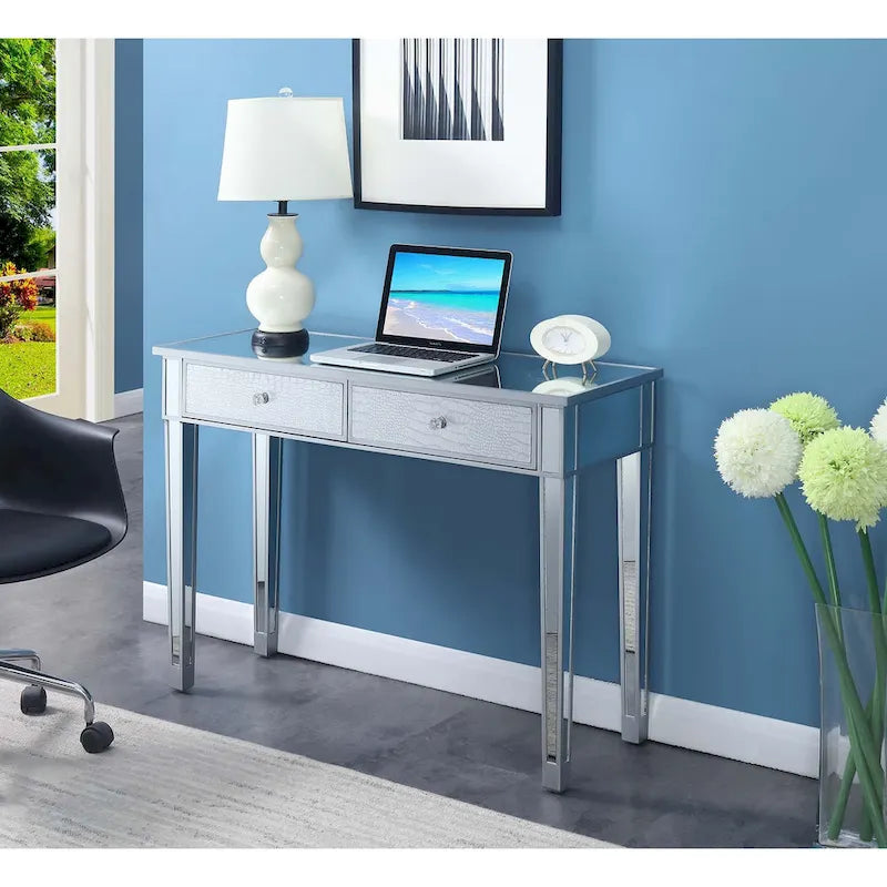 Bureau/Console 2 tiroirs miroité