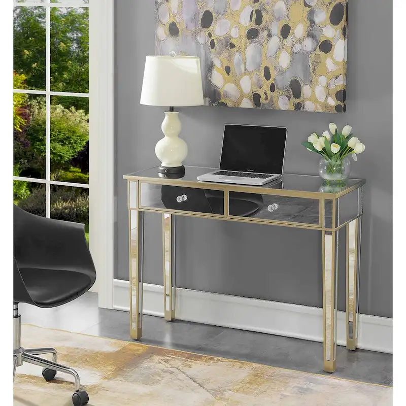 Bureau/Console 2 tiroirs miroité