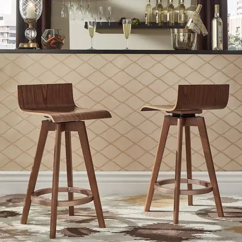 Tabouret pivotant en bois de style Mid-Century (Lot de 2)
