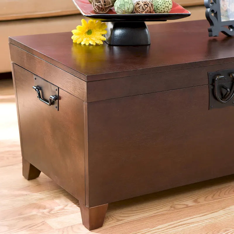 Table basse de style transitoire en bois espresso avec coffre