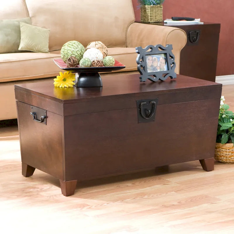 Table basse de style transitoire en bois espresso avec coffre