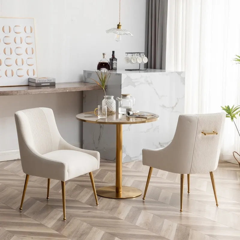 Chaise de salle à manger ou de coiffeuse en velours plissé bouclé style glamour moderne (lot de 2) avec poignée arrière