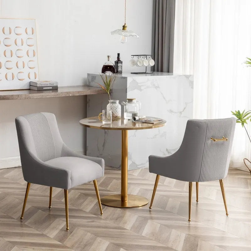 Chaise de salle à manger ou de coiffeuse en velours plissé bouclé style glamour moderne (lot de 2) avec poignée arrière