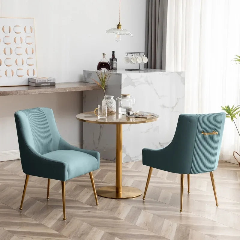 Chaise de salle à manger ou de coiffeuse en velours plissé bouclé style glamour moderne (lot de 2) avec poignée arrière
