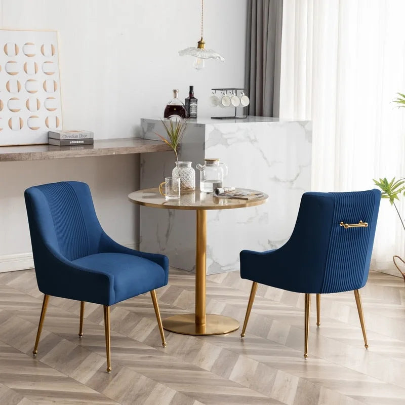 Chaise de salle à manger ou de coiffeuse en velours plissé bouclé style glamour moderne (lot de 2) avec poignée arrière