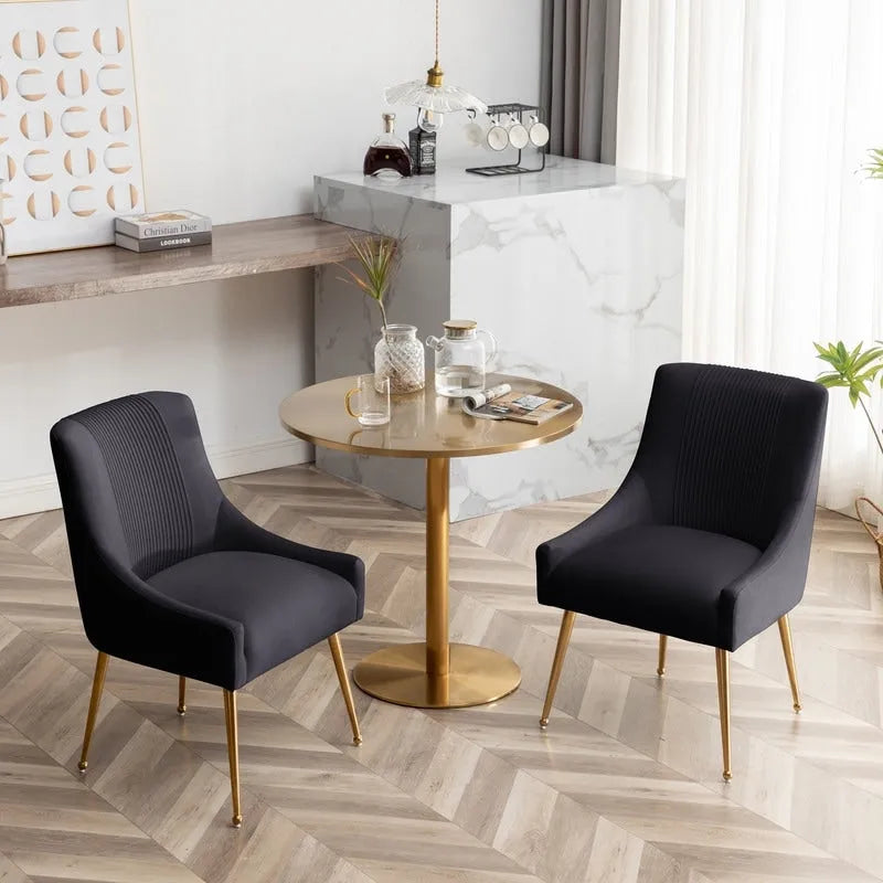 Chaise de salle à manger ou de coiffeuse en velours plissé bouclé style glamour moderne (lot de 2) avec poignée arrière