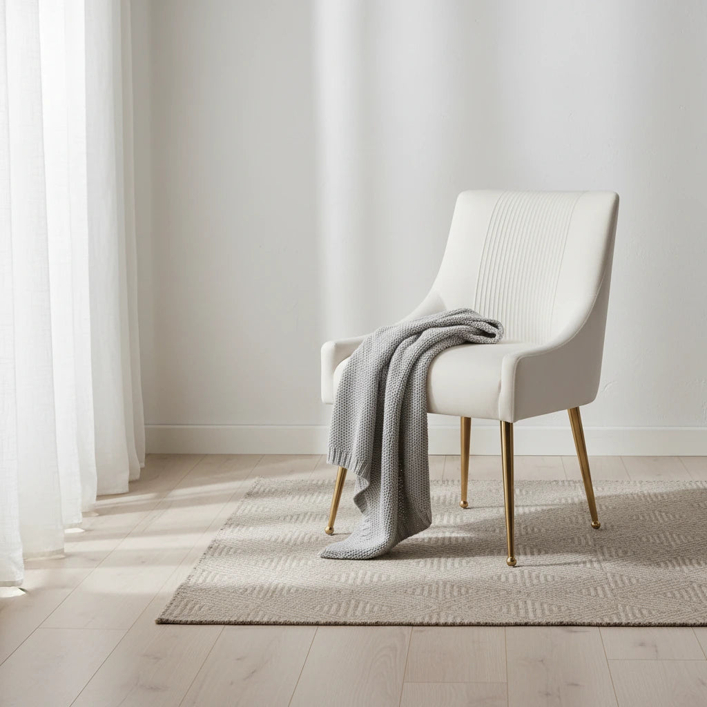 Chaise de salle à manger ou de coiffeuse en velours plissé bouclé style glamour moderne (lot de 2) avec poignée arrière