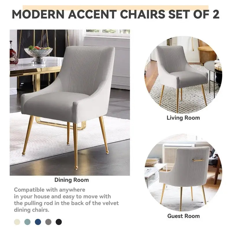 Chaise de salle à manger ou de coiffeuse en velours plissé bouclé style glamour moderne (lot de 2) avec poignée arrière