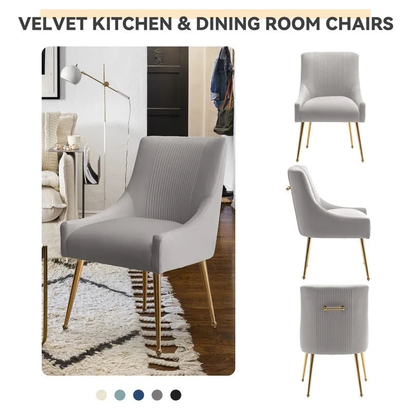 Chaise de salle à manger ou de coiffeuse en velours plissé bouclé style glamour moderne (lot de 2) avec poignée arrière