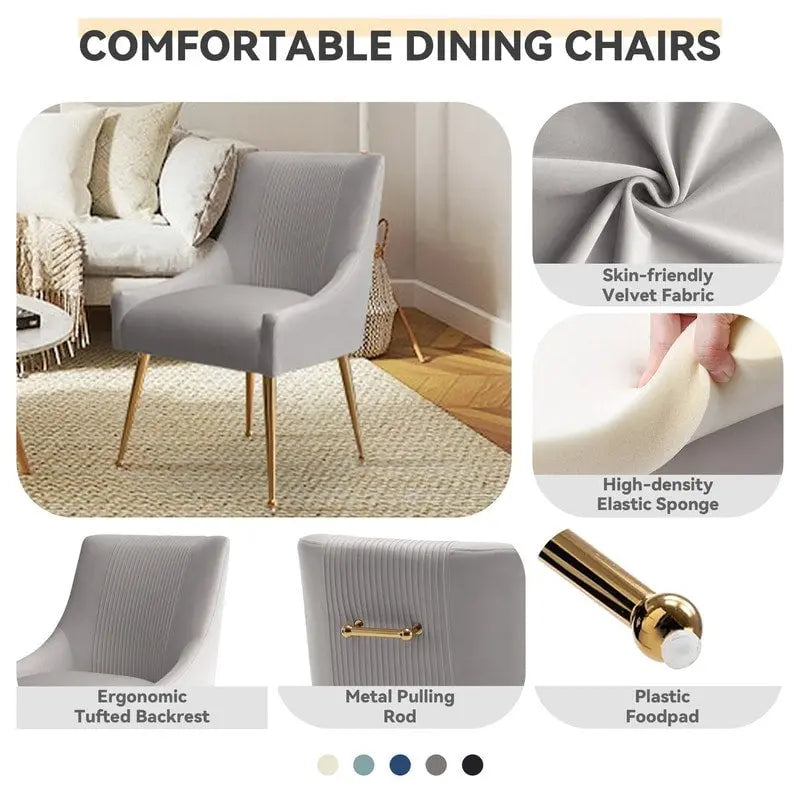 Chaise de salle à manger ou de coiffeuse en velours plissé bouclé style glamour moderne (lot de 2) avec poignée arrière