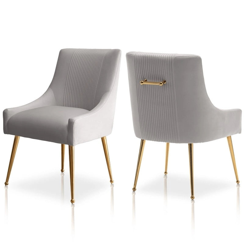 Chaise de salle à manger ou de coiffeuse en velours plissé bouclé style glamour moderne (lot de 2) avec poignée arrière