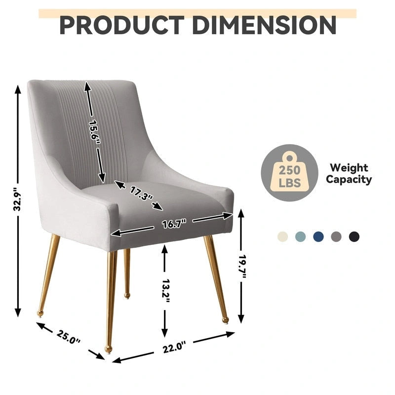 Chaise de salle à manger ou de coiffeuse en velours plissé bouclé style glamour moderne (lot de 2) avec poignée arrière