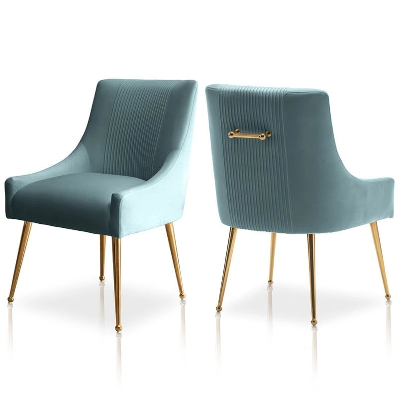 Chaise de salle à manger ou de coiffeuse en velours plissé bouclé style glamour moderne (lot de 2) avec poignée arrière