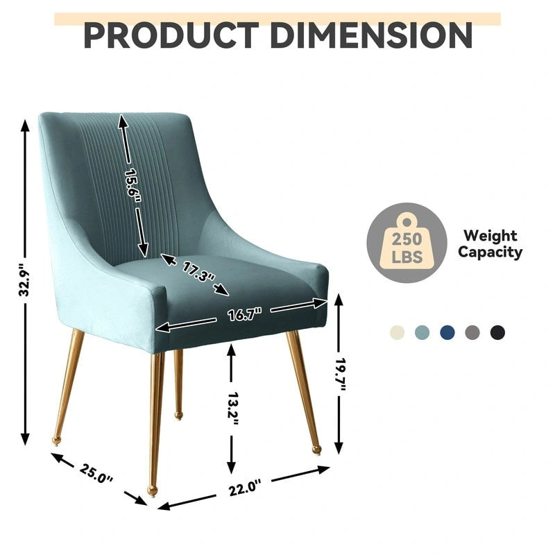 Chaise de salle à manger ou de coiffeuse en velours plissé bouclé style glamour moderne (lot de 2) avec poignée arrière