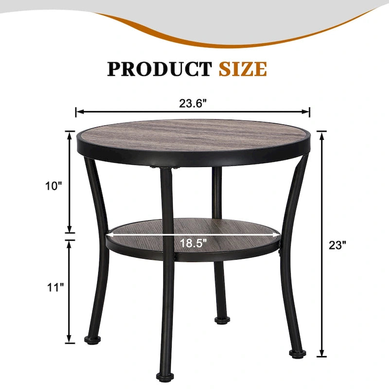 Table d'appoint ronde rustique avec rangement, table de chevet industrielle pour salon