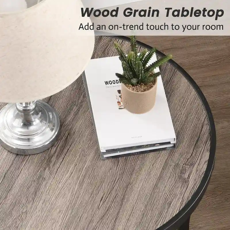 Table d'appoint ronde rustique avec rangement, table de chevet industrielle pour salon