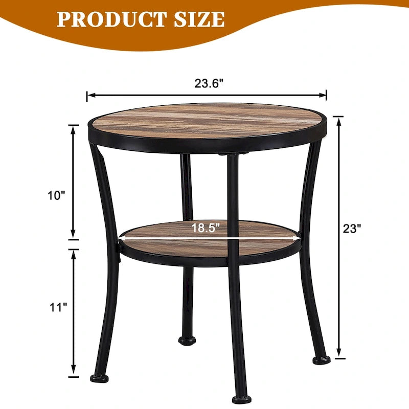 Table d'appoint ronde rustique avec rangement, table de chevet industrielle pour salon