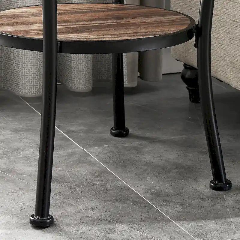 Table d'appoint ronde rustique avec rangement, table de chevet industrielle pour salon