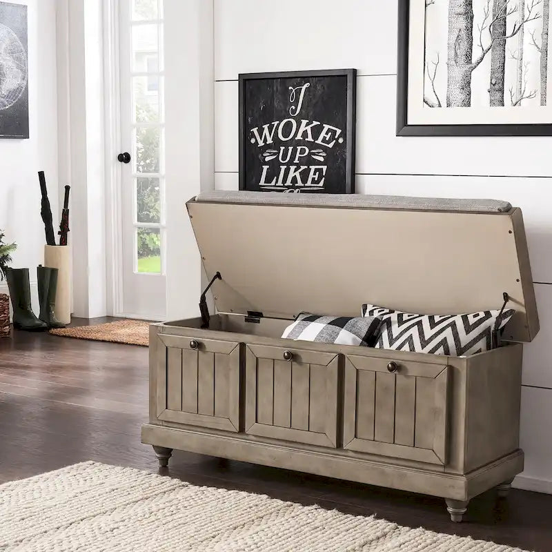 Banc de rangement avec coussin d'assise en lin par