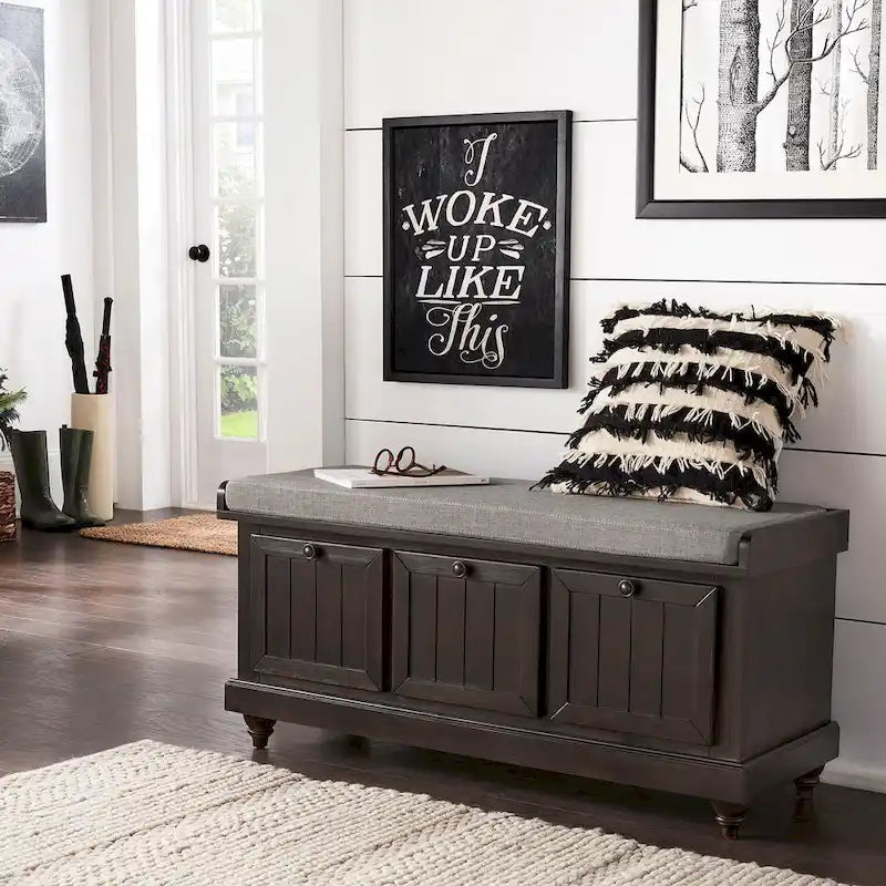 Banc de rangement avec coussin d'assise en lin par