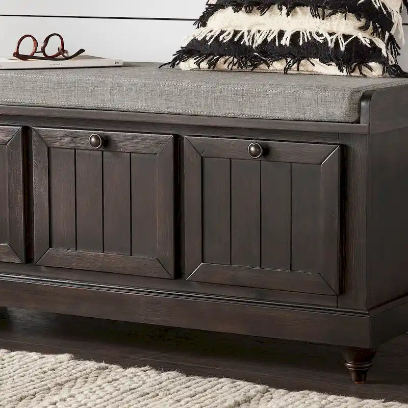 Banc de rangement avec coussin d'assise en lin par