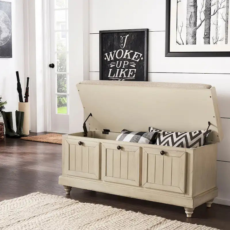Banc de rangement avec coussin d'assise en lin par