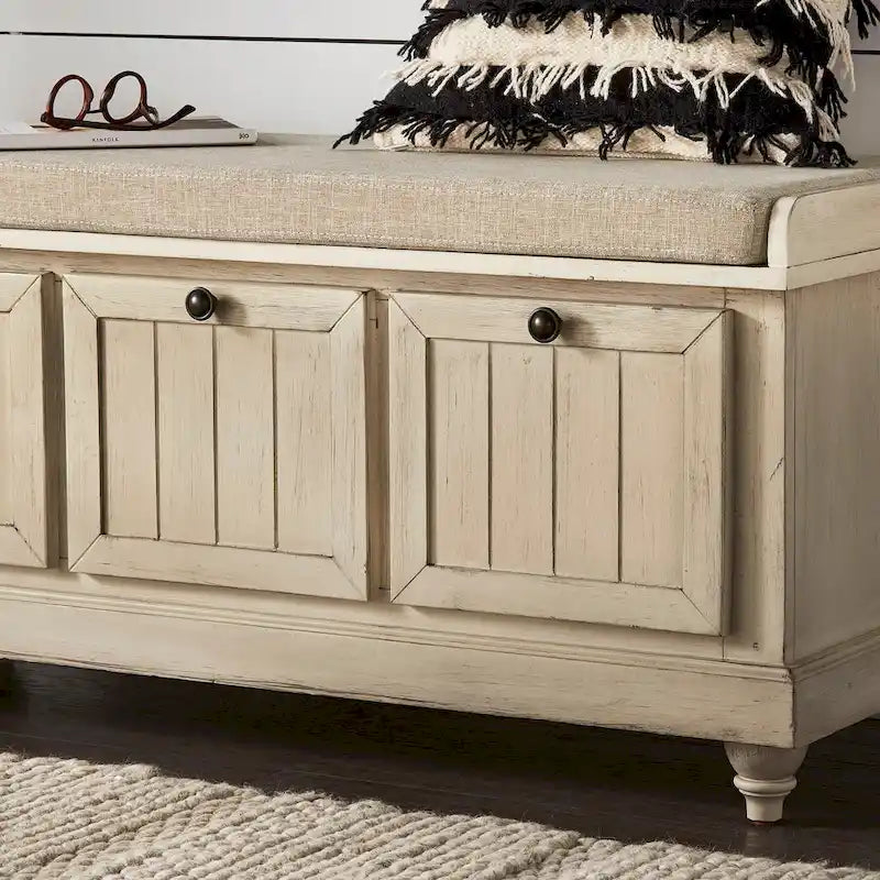 Banc de rangement avec coussin d'assise en lin par