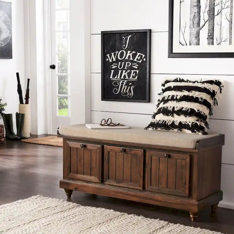 Banc de rangement avec coussin d'assise en lin par