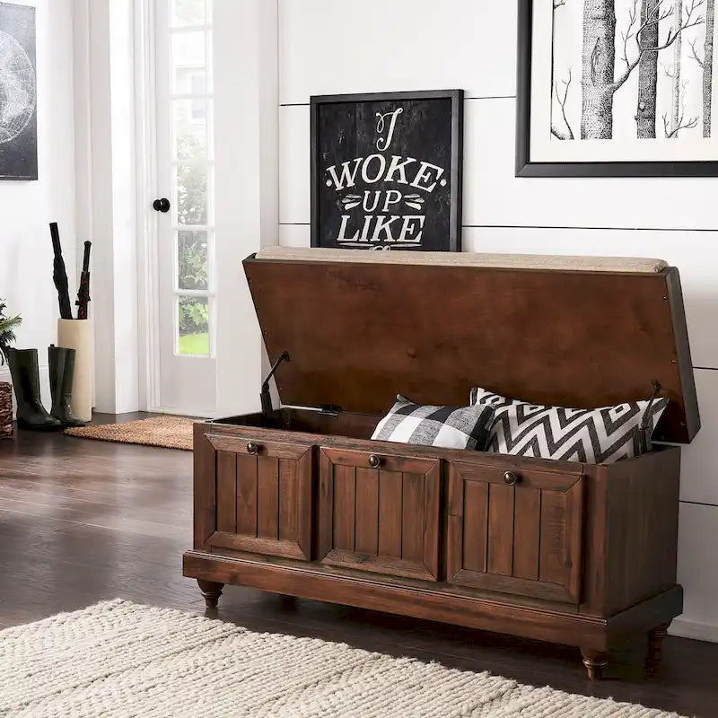 Banc de rangement avec coussin d'assise en lin par