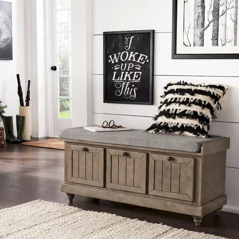 Banc de rangement avec coussin d'assise en lin par