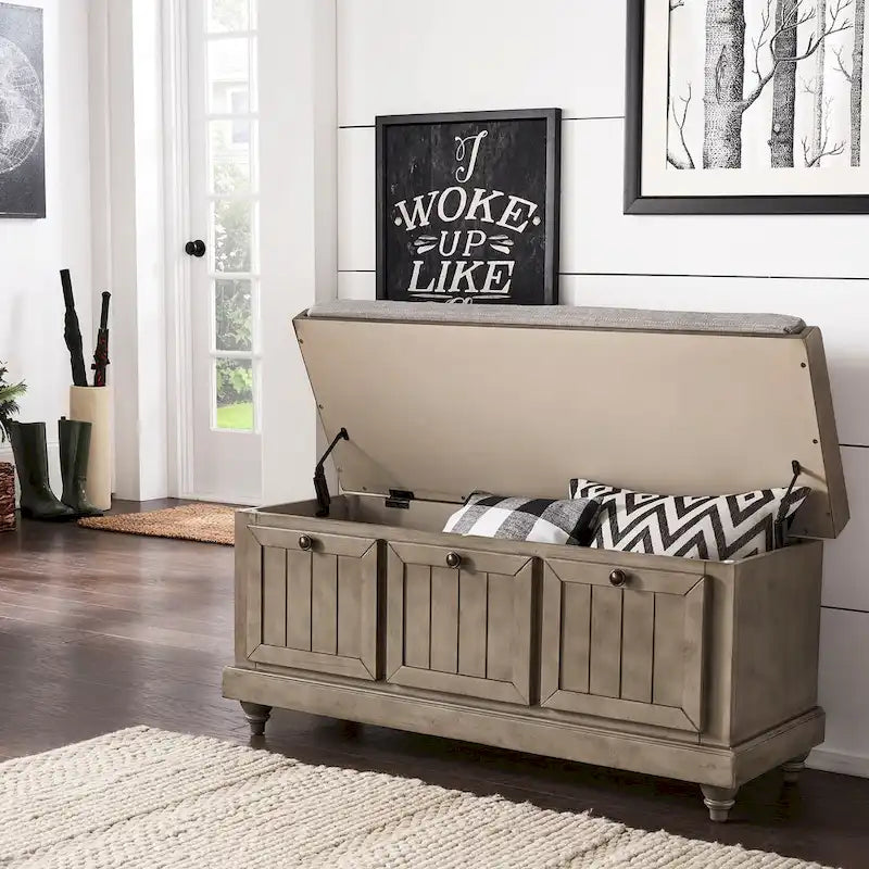 Banc de rangement avec coussin d'assise en lin par