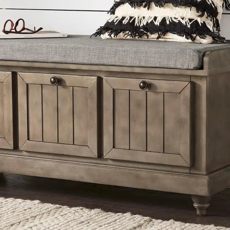 Banc de rangement avec coussin d'assise en lin par