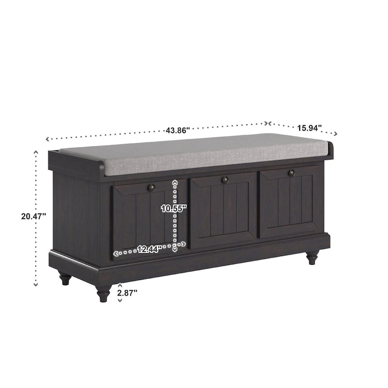 Banc de rangement avec coussin d'assise en lin par